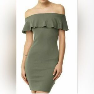 Cotton On Off-The-Shoulder Dress Army Green Like New Size S
